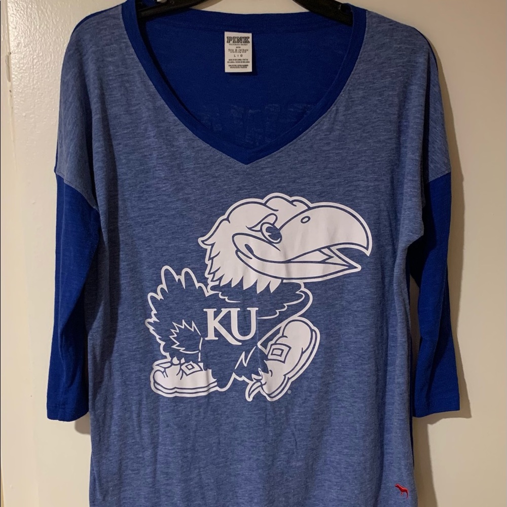 Victoria secretPINK Kansas Jayhawks 3/4 sleeve top